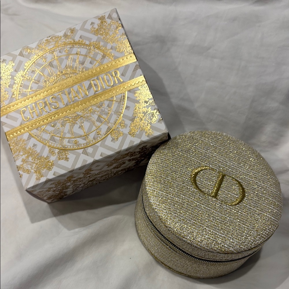 BNIB Christian Dior Gold and Cream Jewelry Box travel case